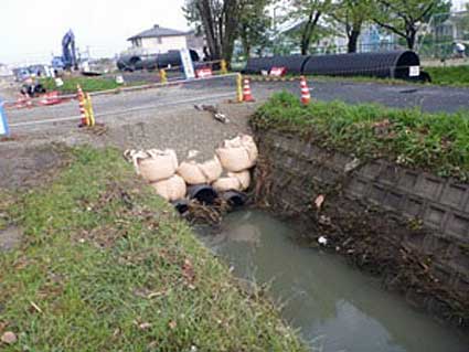 河川改修工事で浸水