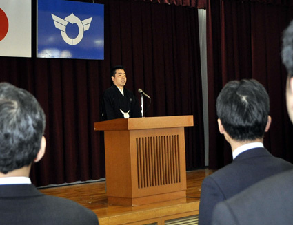 三日月知事が職員に年頭のあいさつ