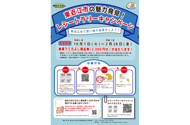 コストコと市内店舗のレシートで2千円分当たる