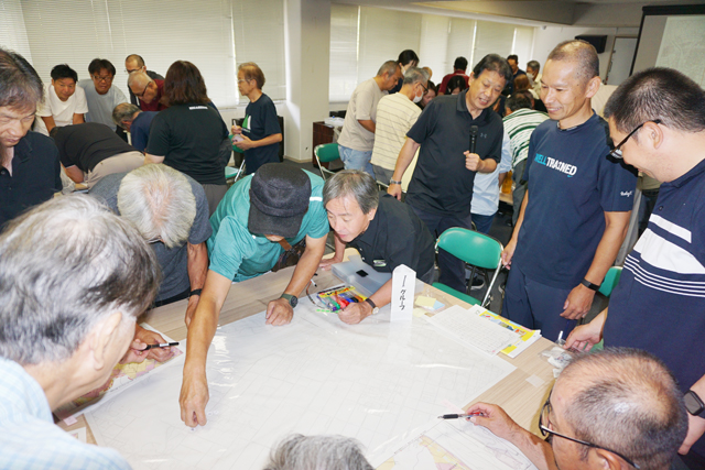 地図上で災害をシミュレーション 五個荘で地域ぐるみの防災訓練