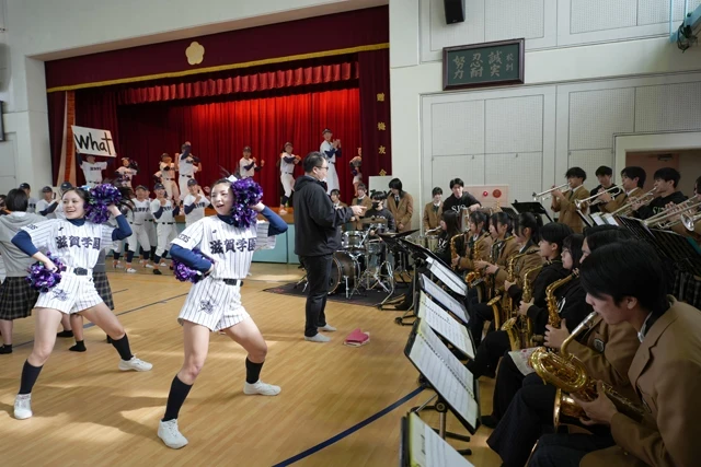 伝統応援と伝統凧で必勝祈願―滋賀学園